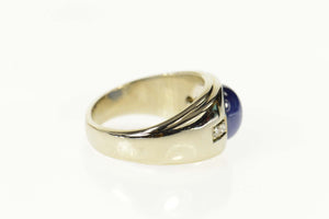 14K Retro Syn. Blue Star Sapphire Diamond Ring Size 8 White Gold