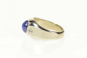 14K Blue Syn. Star Sapphire Diamond Men's Ring Size 11.25 White Gold