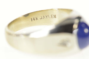 14K Blue Syn. Star Sapphire Diamond Men's Ring Size 11.25 White Gold
