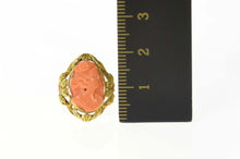 Load image into Gallery viewer, 14K Victorian Coral Cameo Ornate Statement Ring Size 2 Yellow Gold