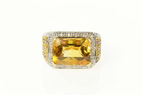 14K Emerald Citrine Diamond Sapphire Cocktail Ring Size 6.25 Yellow Gold