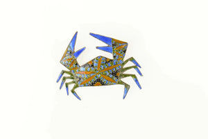 Sterling Silver Blue & Orange Enamel Crab Zodiac Cancer Pin/Brooch