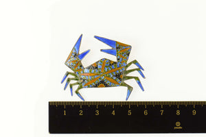 Sterling Silver Blue & Orange Enamel Crab Zodiac Cancer Pin/Brooch