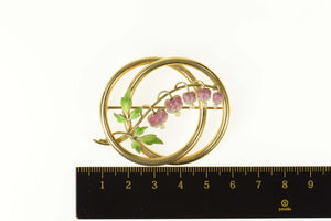 14K Victorian Enamel Seed Pearl Foxglove Flower Pin/Brooch Yellow Gold