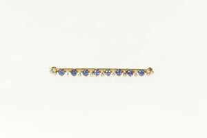 14K Victorian Cornflower Sapphire Seed Pearl Bar Pin/Brooch Yellow Gold