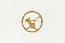 Load image into Gallery viewer, 14K Retro Ruby Schnauzer Dog Walk Round Pin/Brooch Yellow Gold