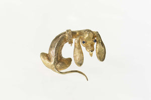 14K Retro Ornate Garnet Eyed Dachshund Dog Pin/Brooch Yellow Gold