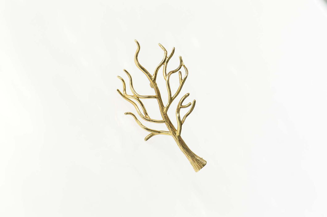 14K Ornate Winter Tree Sapling Family Tree Pin/Brooch Yellow Gold