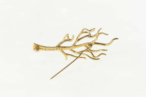 14K Ornate Winter Tree Sapling Family Tree Pin/Brooch Yellow Gold