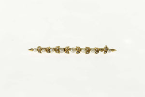 14K Victorian Seed Pearl Ornate Vine Bar Pin/Brooch Yellow Gold