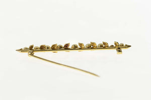 14K Victorian Seed Pearl Ornate Vine Bar Pin/Brooch Yellow Gold