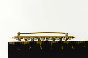 14K Victorian Seed Pearl Ornate Vine Bar Pin/Brooch Yellow Gold