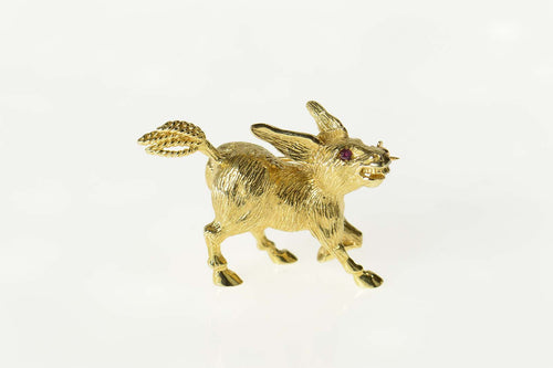 14K Garnet Eyed Baby Donkey Foal Pin/Brooch Yellow Gold