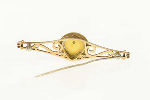 14K Art Nouveau Diamond Lily Filigree Bar Pin/Brooch Yellow Gold