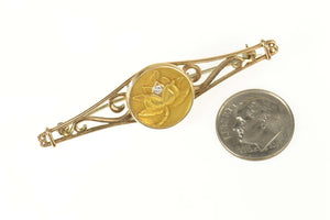 14K Art Nouveau Diamond Lily Filigree Bar Pin/Brooch Yellow Gold