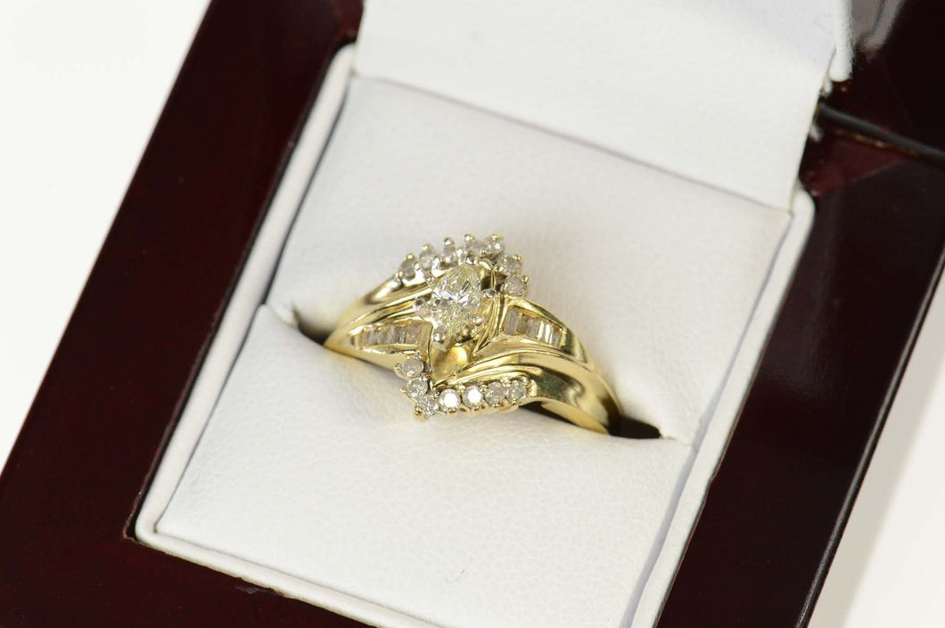 14K 0.55 Ctw Marquise Diamond Bypass Engagement Ring Size 7 Yellow Gold