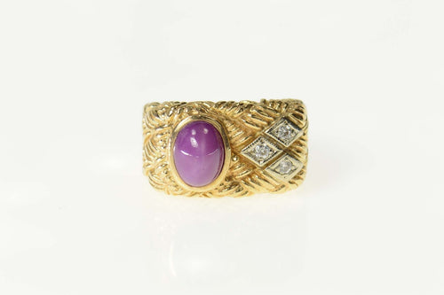 14K 1940's Lindy Star Ruby Diamond Woven Ring Size 7 Yellow Gold