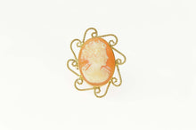 Load image into Gallery viewer, 14K Carved Shell Cameo Swirl Filigree Halo Ring Size 6.75 Yellow Gold