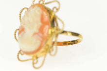 Load image into Gallery viewer, 14K Carved Shell Cameo Swirl Filigree Halo Ring Size 6.75 Yellow Gold