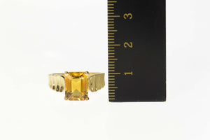 14K Emerald Citrine Solitaire Retro Statement Ring Size 6.75 Yellow Gold
