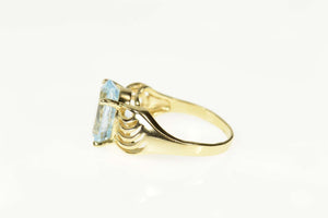 14K Oval Blue Topaz Ornate Wavy Design Statement Ring Size 6.75 Yellow Gold