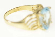 Load image into Gallery viewer, 14K Oval Blue Topaz Ornate Wavy Design Statement Ring Size 6.75 Yellow Gold