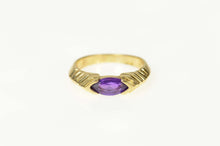 Load image into Gallery viewer, 14K Marquise Amethyst Grooved Simple Statement Ring Size 3.25 Yellow Gold