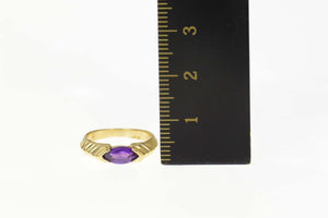14K Marquise Amethyst Grooved Simple Statement Ring Size 3.25 Yellow Gold