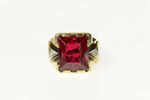 Load image into Gallery viewer, 10K 1930&#39;s Syn. Ruby Squared Diamond Accent Ring Size 8.75 Yellow Gold