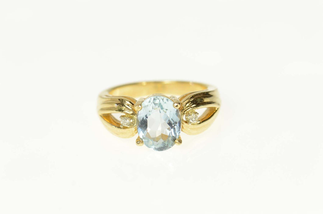 14K Oval Blue Topaz Diamond Accent Statement Ring Size 4.75 Yellow Gold