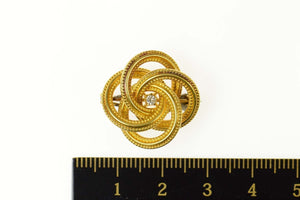 14K Retro Diamond Knot Swirl Twist Classic Pin/Brooch Yellow Gold