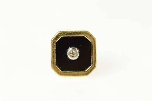 14K Squared Diamond Black Onyx Lapel Pin/Brooch Yellow Gold