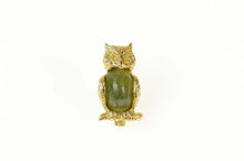 Load image into Gallery viewer, 14K Oval Nephrite Owl Wisdom Symbol Lapel Pin/Brooch Yellow Gold