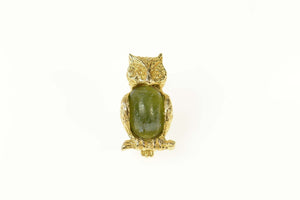 14K Oval Nephrite Owl Wisdom Symbol Lapel Pin/Brooch Yellow Gold