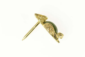 14K Oval Nephrite Owl Wisdom Symbol Lapel Pin/Brooch Yellow Gold