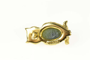 14K Oval Nephrite Owl Wisdom Symbol Lapel Pin/Brooch Yellow Gold