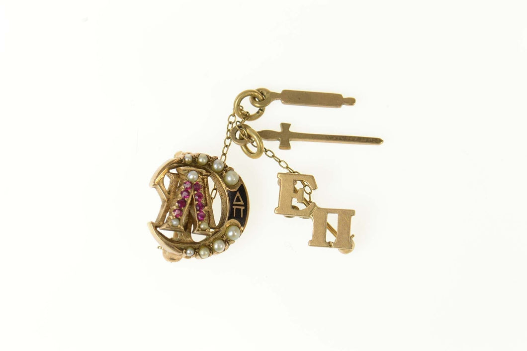 10K Lambda Chi Alpha Seed Pearl Ruby Lapel Pin/Brooch Yellow Gold