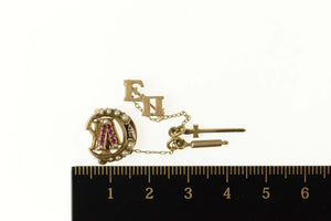 10K Lambda Chi Alpha Seed Pearl Ruby Lapel Pin/Brooch Yellow Gold