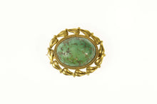 Load image into Gallery viewer, 14K Ornate Retro Wreath Turquoise Cabochon Pin/Brooch Yellow Gold