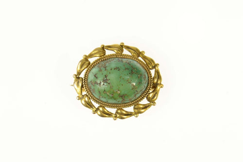 14K Ornate Retro Wreath Turquoise Cabochon Pin/Brooch Yellow Gold