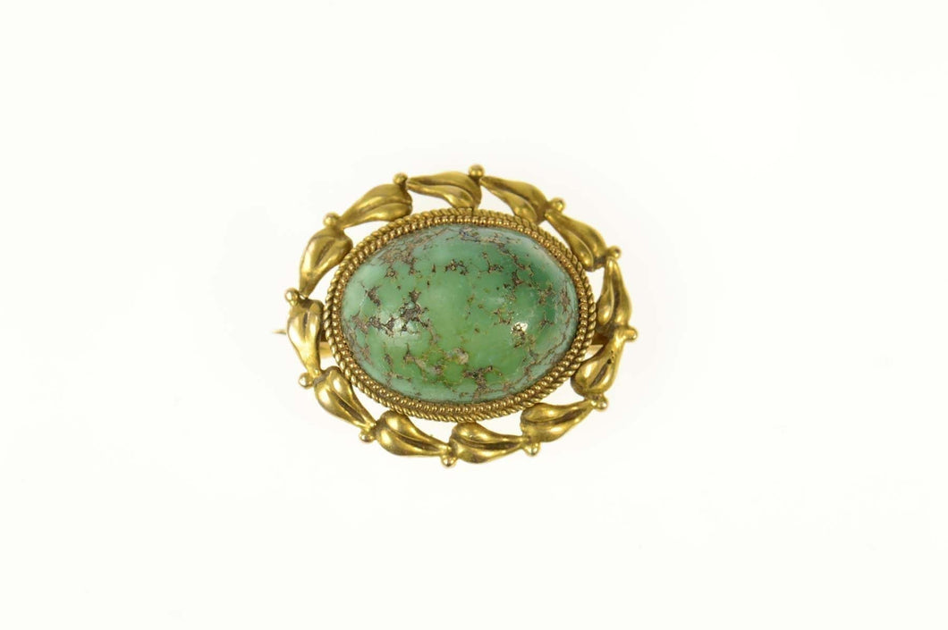 14K Ornate Retro Wreath Turquoise Cabochon Pin/Brooch Yellow Gold