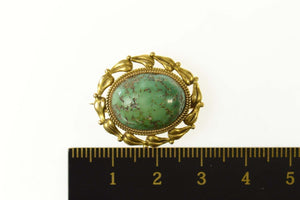 14K Ornate Retro Wreath Turquoise Cabochon Pin/Brooch Yellow Gold