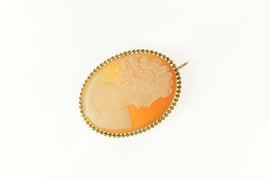 14K Ornate Carved Shell Lady Cameo Statement Pendant/Pin Yellow Gold