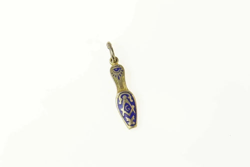 Gold Filled Blue Enamel Masonic Trowel Compass Square Charm/Pendant