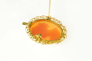 18K Carved Cameo Lady Filigree Trim Pendant/Pin Yellow Gold