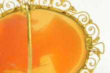 Load image into Gallery viewer, 18K Carved Cameo Lady Filigree Trim Pendant/Pin Yellow Gold