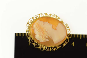 18K Carved Cameo Lady Filigree Trim Pendant/Pin Yellow Gold