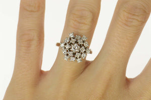 14K 1.25 Ctw Diamond Cluster Retro Cocktail Ring Size 7 White Gold