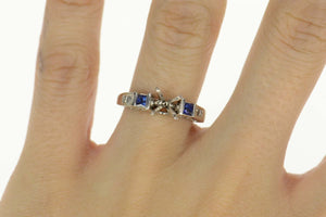 14K Sapphire 2.00 Ct Princess Engagement Setting Ring Size 6.5 White Gold