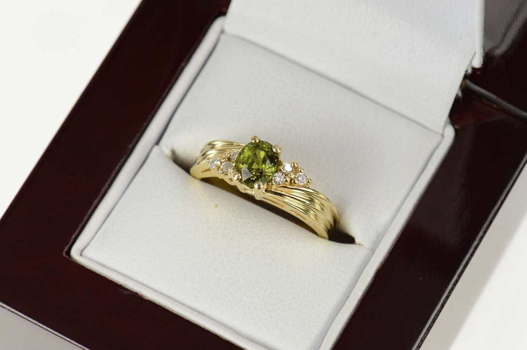 14K Oval Tsavorite Garnet Diamond Engagement Ring Size 5.25 Yellow Gold